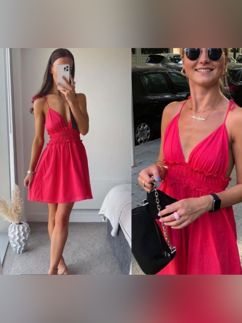Zara Elastic Trim Fuchsia Pink Red Mini Dress XS